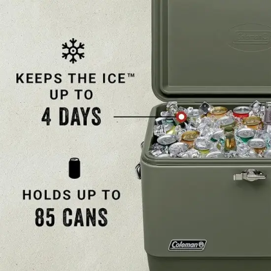 Coleman Reunion 54 Quart 85 Can Ice Chest Stainless Steel Belted Matte Cooler for Backyard Tailgates and Birthday Parties, Sage image {1}