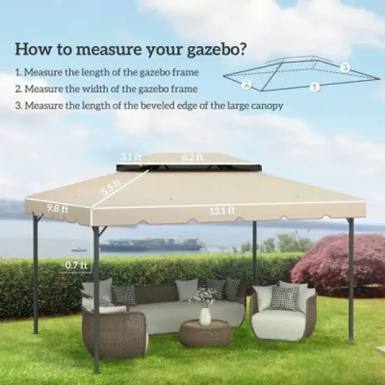 Resenkos Canopy Replacement Cover, Gazebo Canopy Top Replacement, 13.1' x 9.8' Gazebo Replacement Canopy with Double Vented Roof (TOP ONLY), White image {8}