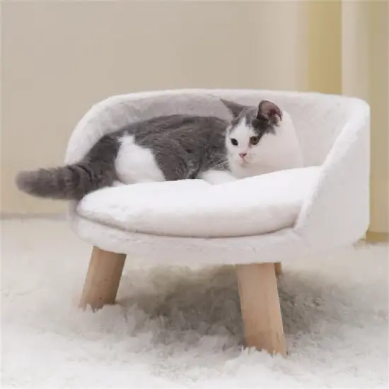 16-24" Elevated Pet Cat Sofa Chair Bed Round Small Dog Couch with Removable Waterproof Mat & Wooden Legs for Puppy Kitten Sleep image {9}