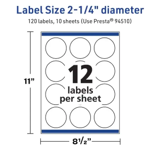 Avery TrueBlock Matte White Paper Labels,  2-1/4" diameter Round image {4}