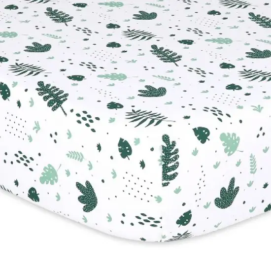 The Peanutshell Fitted Crib Sheets - Green Botanical Leaf - 4pk image {1}