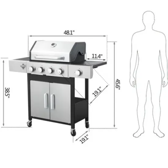 Dolonm 4+1 Burner Grill w/Dual Frying Plates, 46,790BTU, Enamel Cast Iron Grids & Lockable Casters image {6}