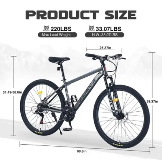 NAYSAYE Bicycle Mountain Bike 27.5 Inch Wheels 21 Speed Front Suspension for Men Women Boys and Girls, Gray, 68.8"*26.37"*39.37" image {4}