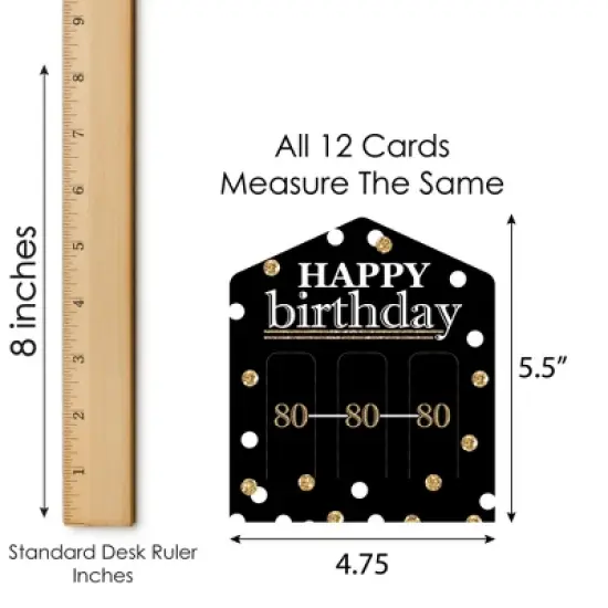 Big Dot of Happiness Adult 80th Birthday - Gold - Birthday Party Game Pickle Cards - Pull Tabs 3-in-a-Row - Set of 12 image {4}