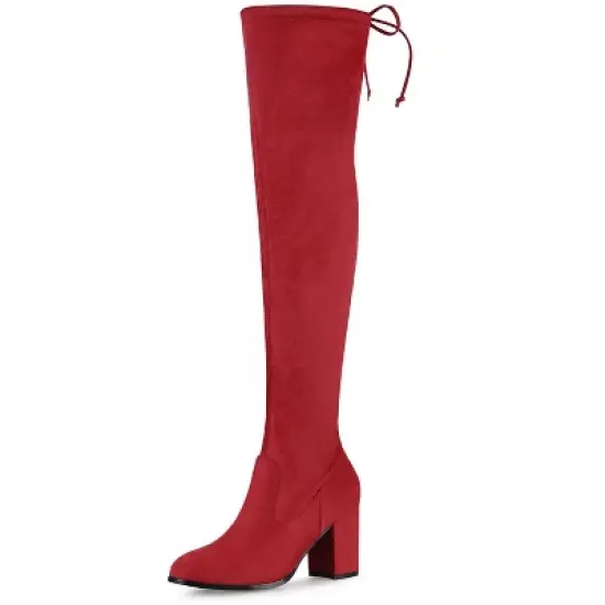 Allegra K Women's Round Toe Chunky Heel Over The Knee High Boots image {8}
