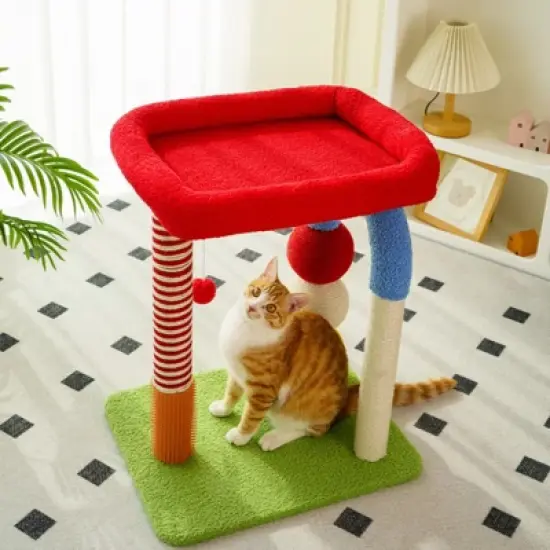 Fairyland&trade; - Colorful U-Shaped Cat Climbing Tower &ndash; Multi-Level Sisal Scratching Post with Teasing Ball & Massage Column for Large and Small Cats image {9}