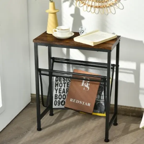 Costway Narrow End Table Magazine Holder Sling Industrial Accent Console Table image {4}