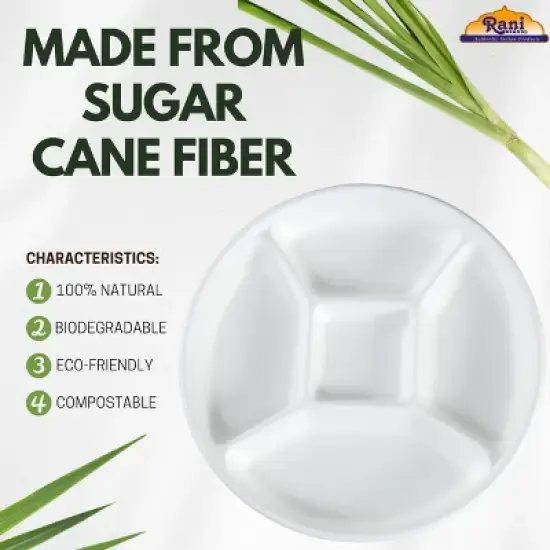 5 Compartment Round Biodegradable Divided Plates - Pack of 250 - Rani Brand Authentic Indian Products image {2}