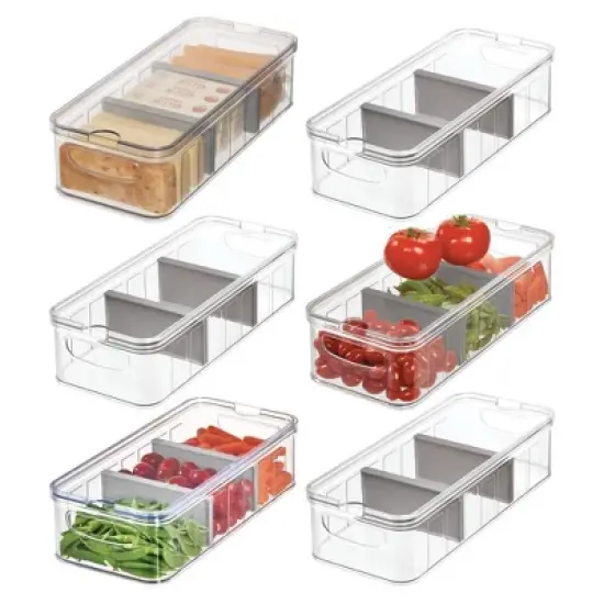 iDesign 6-Piece Fridge Organizer Bins with Dividers - Clear/Gray image {8}