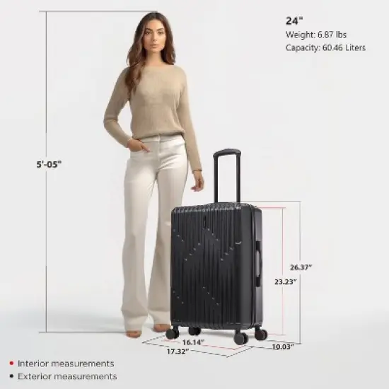 InUSA Drip Lightweight Hardside Medium Checked Spinner Suitcase - Black image {6}