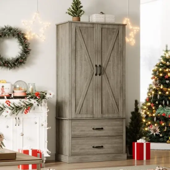 Whizmax Modern Kitchen Pantry Cabinet,Tall Wood Kitchen Storage Cabinets with Adjustable Shelves & 2 Doors & Drawers for Dining Room,Living Room image {7}