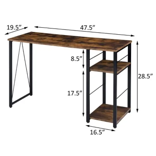 GlasFlength Desks Metal Frame Rustic Computer Desk Gaming Desk Home Office Desk Simple Design for Small Spaces, Brown, 47.5"*19.5"*28.5" image {4}