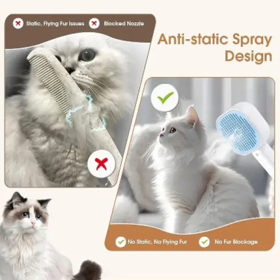 BABYYER Cat Steam Brush，3 In 1 combs for indoor cats，pet steam brush for shedding,Dog shedding for Long and Short Hair Dogs and Cats Pet Grooming image {8}