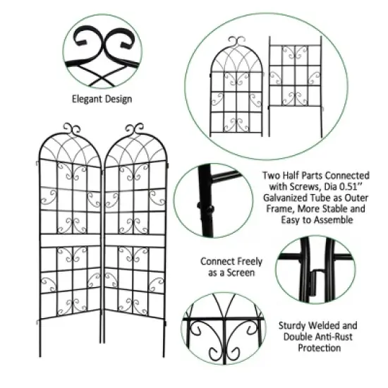 Lirago 2 Pack Metal Garden Trellis Rustproof Climbing Plant Support for Outdoor Flowers Vines Vegetables Black Powder Coated 71"H x 19.7"W x 1"D image {3}