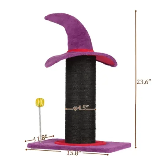 Angel Sar Wizard Hat Cat Scratching Post with Spring Ball Toy, Halloween Spooky Cat Scratcher for Indoor Cats, Purple image {2}
