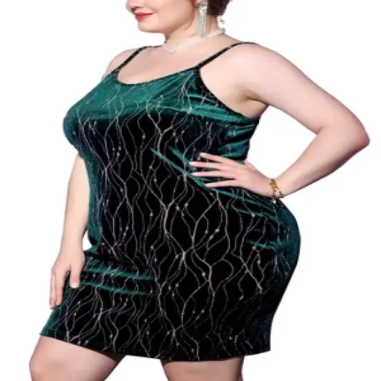 Agnes Orinda Women's Plus Size Velvet Sleeveless Cami Bodycon Club Party Mini Dresses image {5}