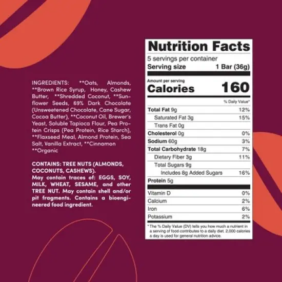 Oat Mama Lactation Bars - Chocolate Almond Coconut - 6.35oz/5ct image {4}