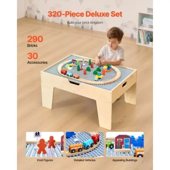 VEVOR Multi-Purpose Activity Play Table, 290 Building Bricks and 30-Piece Wooden Train Set, for Kids Ages 3+, Multicoclor image {3}