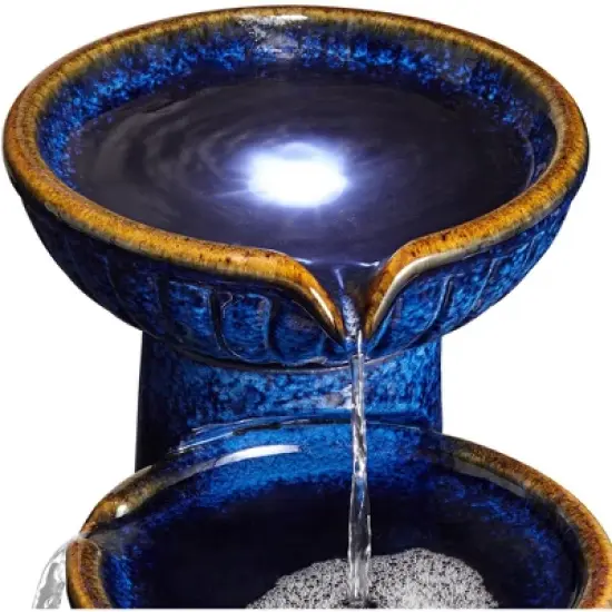 John Timberland Modern Outdoor Floor Water Fountain with Light LED 26 3/4" High Cascading Bowls for Yard Garden Patio Deck image {2}