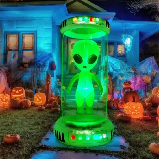 Joyfy 7 FT Halloween Inflatable Outdoor Decoration, Alien with Giant Test Tube Inflatable with Animated LEDs for Halloween Outdoor Lawn Yard Decor image {9}