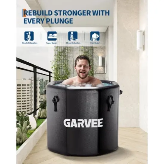 186-Gallon Ice Bath Tub for Athletes, Inflatable Cold Tub-Portable Cold Plunge with Insulated Lid, Fits Water Chillers,Black image {3}