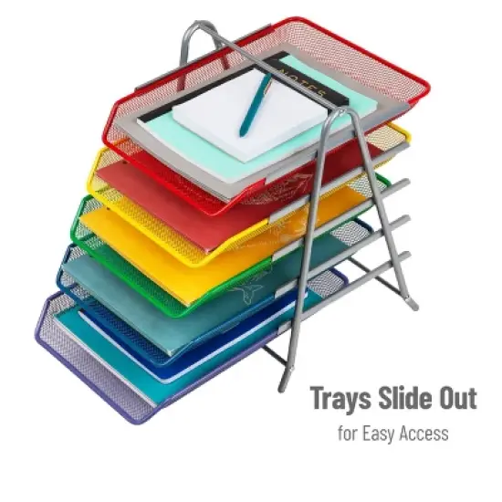 Mind Reader 5-Tier Paper Tray Desktop Organizer Metal Mesh Rainbow image {3}