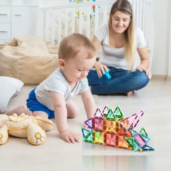 PICASSO-TILES Magnetic Tiles For Kids, Travel Size 40PCS Construction STEM Building Blocks Educational Toy image {6}