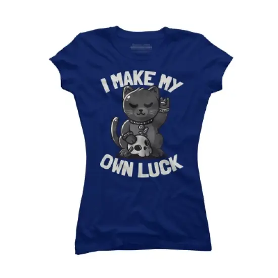 Junior's Design By Humans I Make My Own Luck Cute Evil Beckoning Cat Gift By EduEly T-Shirt image {5}