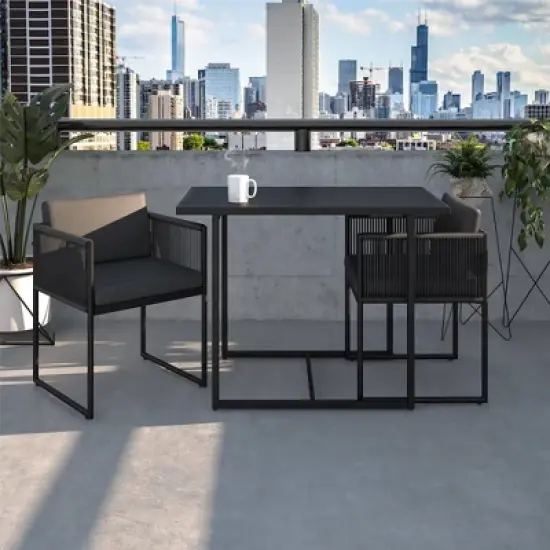 Cosco 3pc Outdoor Steel Modern Nesting Bistro Set with Resin Weave & Fabric Cushions Dark Gray image {3}