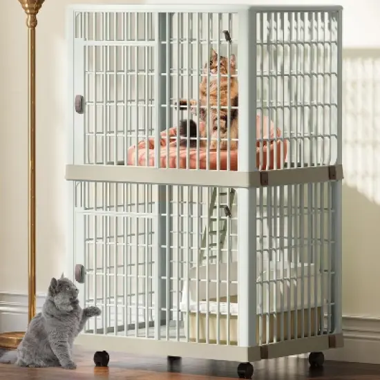 QuestaPack 41'' 2-Tier Cat Cage Cat Crate with Door Locks and Bottom image {5}