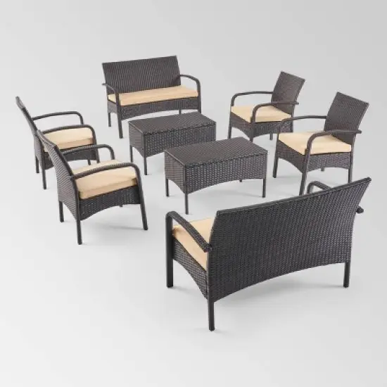 Cordoba 8pc Wicker Chat Set - Brown/Tan - Christopher Knight Home image {1}