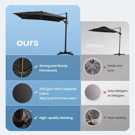Crestlive Products 9x10.5FT Cantilever Umbrella UV30+ Outdoor 360 Degree Rotation Offset Umbrella 6 Heights Adjustable with Base image {4}
