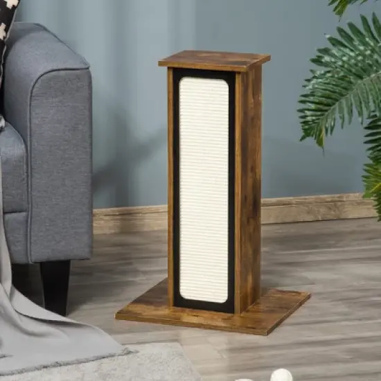 PawHut Scratching Post with Corrugated Paper and Sisal Scratch Board, Pet Furniture with a Replace Paper Board, Brown image {1}