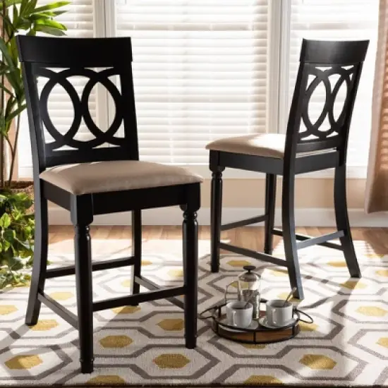 Set of 2 Verina Upholstered Wood Counter Height Barstools Sand/Espresso - Baxton Studio image {1}