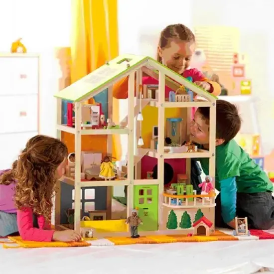 Hape Wooden All Season/4 Season 6 Tier Unfurnished Dollhouse Kids Play House for Children Ages 3 Years and Up, Multicolored image {5}