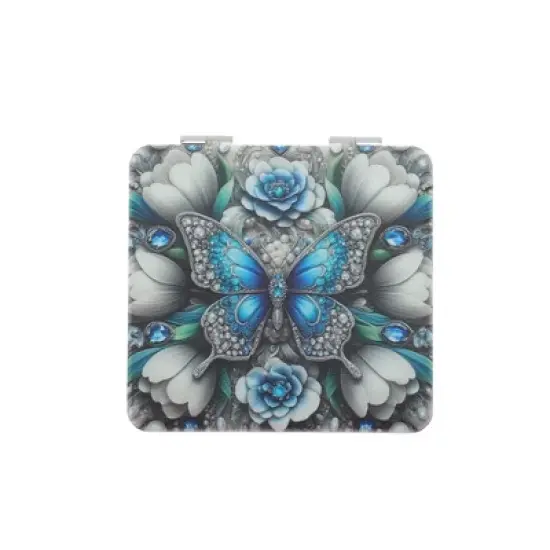 Unique Bargains Blue Butterfly Makeup Mirror Gray Green 1 Pc image {3}