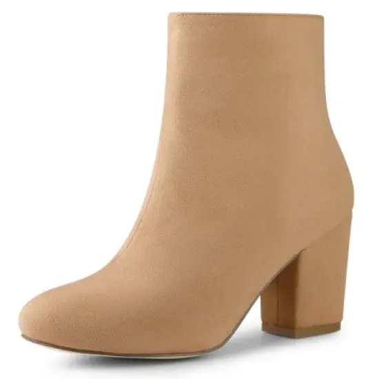 Allegra K Women Round Toe Side Zipper Block Heel Ankle Boots image {11}