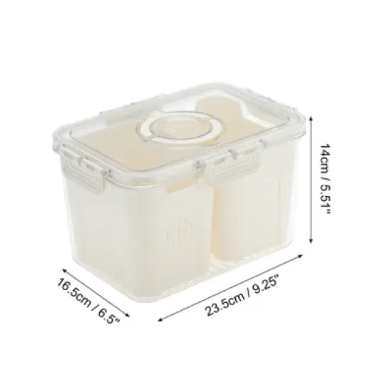 Unique Bargains Durable Rectangle Drain Food Storage Containers 2 Compartment White Transparent 1 Set image {3}