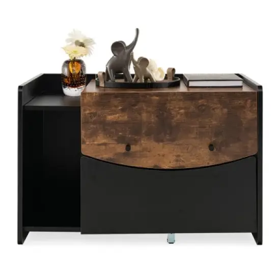 Tangkula Cat Litter Box Enclosure w/ Pull-out Drawer Flip Door Rolling Caster Indoor Black image {10}