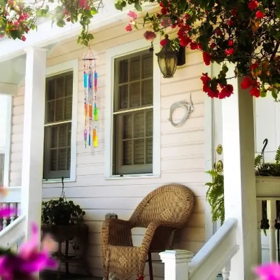 Beachcombers Colorful Glass Painted Sun Catcher Coastal Wind Chime Tropical Decor Ocean Decoration image {3}