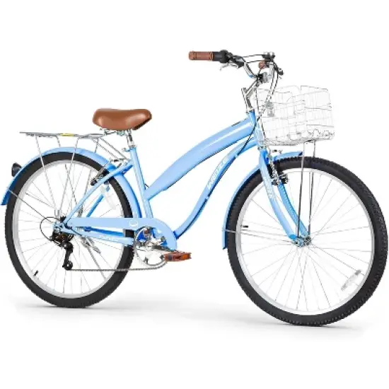 WEIZE Beach Cruiser Bike 26 inch City Bikes Commuter Bicycle for Adult 7-Speed Comfortable with Rear Rack or Basket Blue image {7}