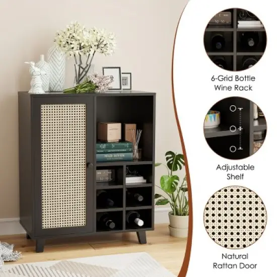 SEVOBAL 47" Sideboard Cabinet Storage Bar Cabinet with Rose Racks Buffet Cabinet for Home Living Room Kitchen Entryway, Black, 15"*27.5"*33.8" image {4}