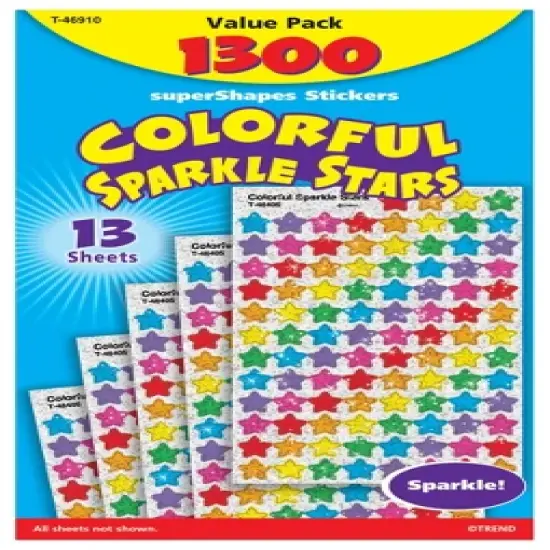 Trend Enterprises SuperShapes Colorful Sparkle Stars Sticker Set, Set of 1300 image {1}