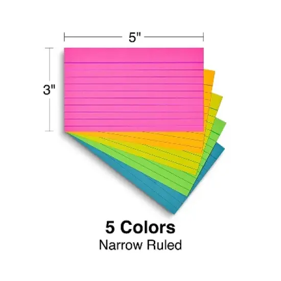Staples 3" x 5" Line Ruled Assorted Neon Index Cards 300/Pack (50998) TR50998 image {3}