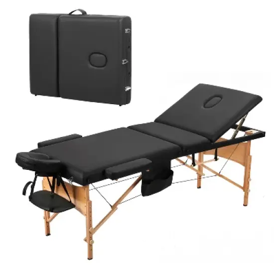FDW Massage Table Massage Bed Heigh Adjustable 3 Fold 82" Massage Table W/Sheet Cradle Cover 2 Bolster Hanger Portable Facial Salon Tattoo Bed,Black image {7}