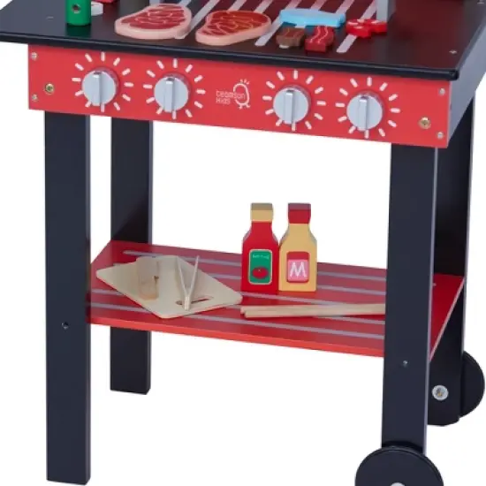 Teamson Kids Little Helper Backyard BBQ Grill Playset with Interactive Features and 25 Play Cooking Accessories, Red/Black image {11}