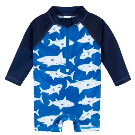 Gerber Baby & Toddler Boys' One-Piece Long Sleeve Rash Guard Swimsuit UPF 50+ image {6}