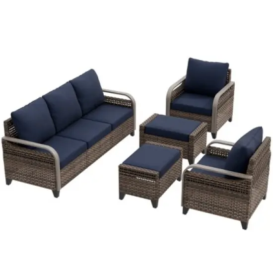 EAGLE PEAK Wicker Patio Conversation Set, 2 Chairs, 3-Seat Loveseat and 2 Ottomans, 5 Pieces image {7}