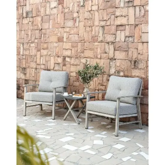 COWLOWN 2 Pieces Outdoor Patio Chairs, Aluminum Armchair Conversation Set with Thick Cushions, All-Weather Patio Furniture for Garden, Poolside, Lawn image {3}