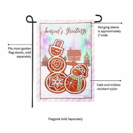 Evergreen Season's Greeting Gingerbread Reversible Suede Garden Flag 12 x 18 Inches Indoor Outdoor Decor image {5}